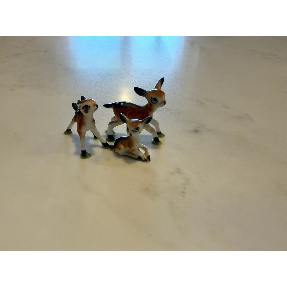 Vintage Bone China Deer Family - Japan Miniature - 1960s Collectible